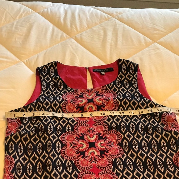 Rose + Olive Pink and Blue Ikat Print Summer Dress. - Picture 3 of 8